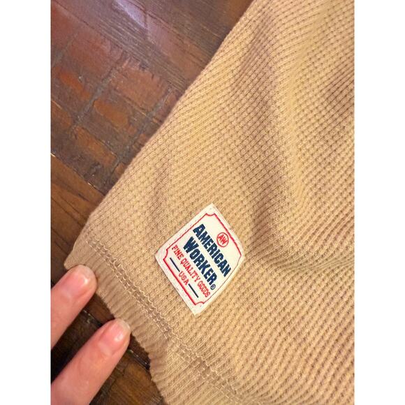 American Worker Shirt Mens XL Tan Thermal Waffle Knit Camo Trim Long Sleeve - Picture 2 of 9